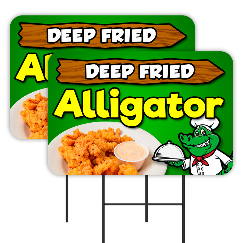 Deep Fried Alligator 2 Pack Double-Sided Yard Signs 16" x 24" with Metal Stakes (Made in Texas)