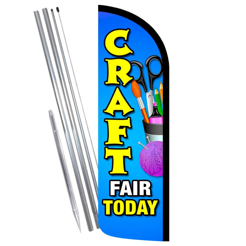 Craft Fair Today Premium Windless Feather Flag Bundle (Complete Kit) OR  Optional Replacement Flag Only