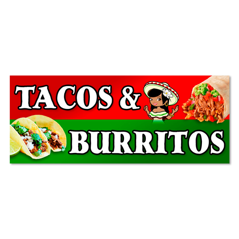 Tacos & Burritos Vinyl Banner with Optional Sizes (Made in the USA)
