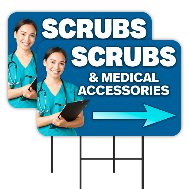 SCRUBS & Medical Accessories 2 Pack Double-Sided Yard Signs 16" x 24" with Metal Stakes (Made in Texas)