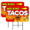 Walking Tacos 2 Pack Double-Sided Yard Signs 16" x 24" with Metal Stakes (Made in Texas)