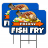 Friday Fish Fry 2 Pack Double-Sided Yard Signs 16" x 24" with Metal Stakes (Made in Texas)