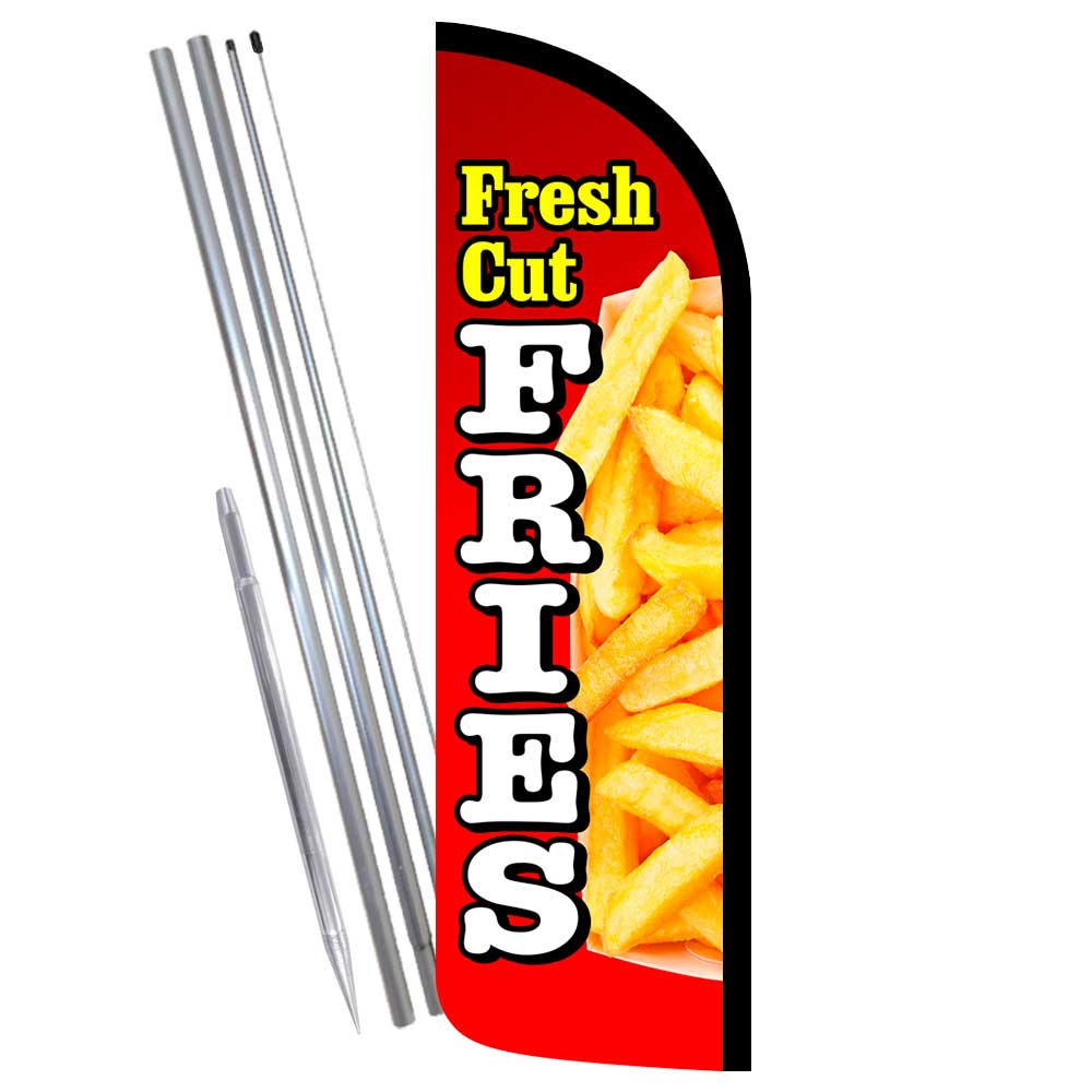 Fresh Cut Fries Premium Windless Feather Flag Bundle (Complete Kit) OR Optional