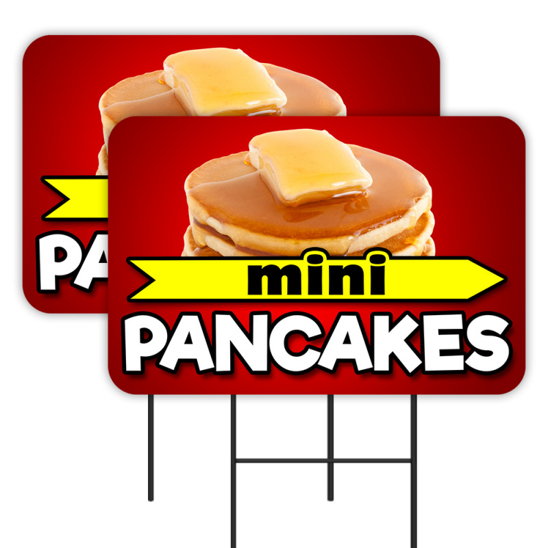 Mini Pancakes 2 Pack Double-Sided Yard Signs 16" x 24" with Metal Stakes (Made in Texas)