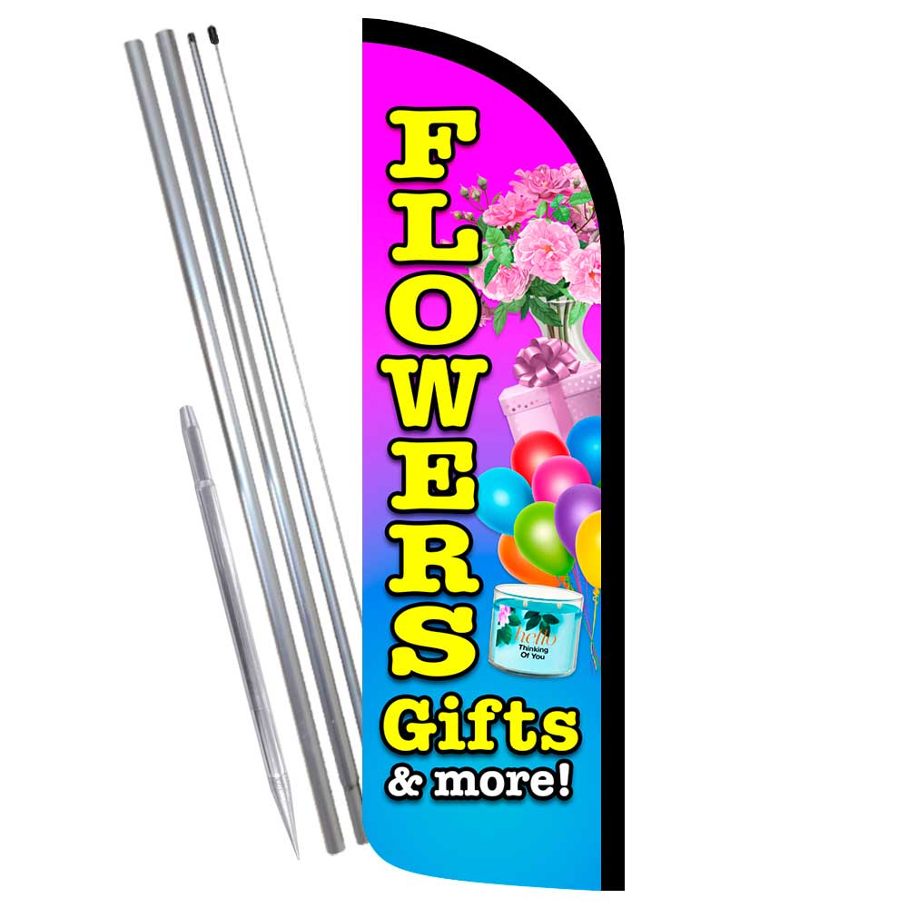 Flowers Gifts & More Premium Windless Feather Flag Bundle (Complete Kit) OR Opti