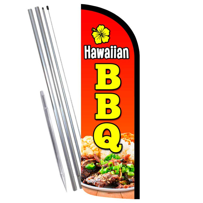 Hawaiian BBQ Premium Windless Feather Flag Bundle (Complete Kit) OR Optional Replacement Flag Only