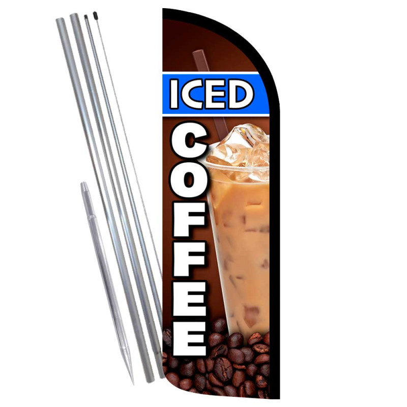 Iced Coffee Premium Windless Feather Flag Bundle (Complete Kit) OR Optional Replacement Flag Only
