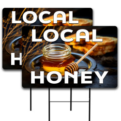 Local Honey 2 Pack Double-Sided Yard Signs 16" x 24" with Metal Stakes (Made in Texas)