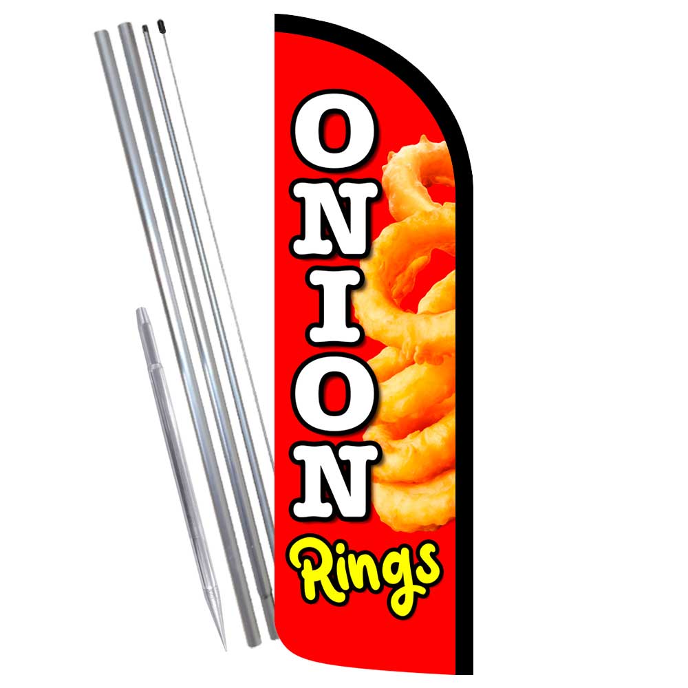 Onion Rings Premium Windless Feather Flag Bundle (Complete Kit) OR Optional Repl
