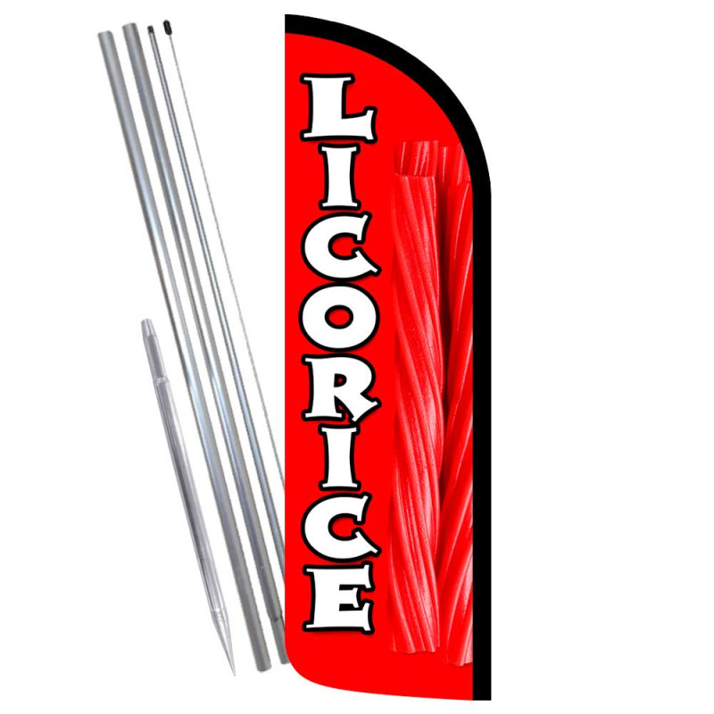 Licorice Premium Windless Feather Flag Bundle (Complete Kit) OR Optional  Replacement Flag Only