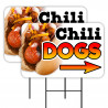 Chili Dogs 2 Pack Double-Sided Yard Signs 16" x 24" with Metal Stakes (Made in Texas)