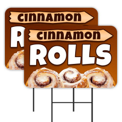 Cinnamon Rolls 2 Pack Double-Sided Yard Signs 16" x 24" with Metal Stakes (Made in Texas)