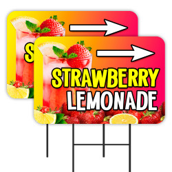Strawberry Lemonade 2 Pack Double-Sided Yard Signs 16" x 24" with Metal Stakes (Made in Texas)