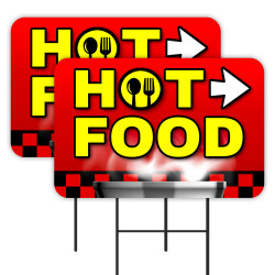 Hot Food 2 Pack Double-Sided Yard Signs 16" x 24" with Metal Stakes (Made in Texas)