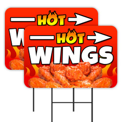 Hot Wings 2 Pack Double-Sided Yard Signs 16" x 24" with Metal Stakes (Made in Texas)