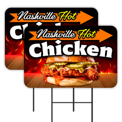 Nashville Hot Chicken 2 Pack Double-Sided Yard Signs 16" x 24" with Metal Stakes (Made in Texas)