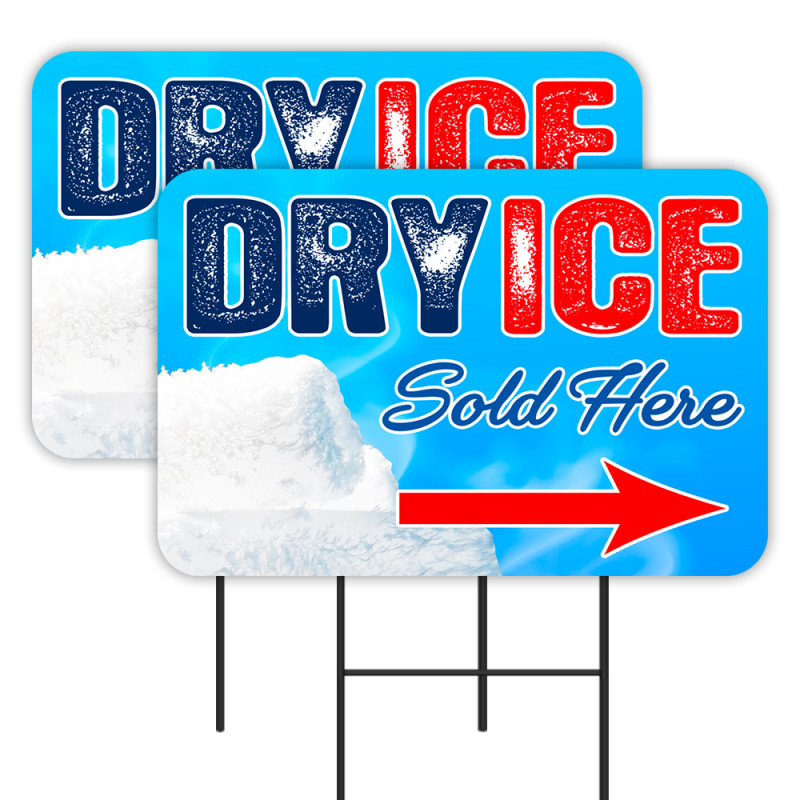 DRY ICE 2 Pack Double-Sided Yard Signs 16" x 24" with Metal Stakes (Made in Texas)