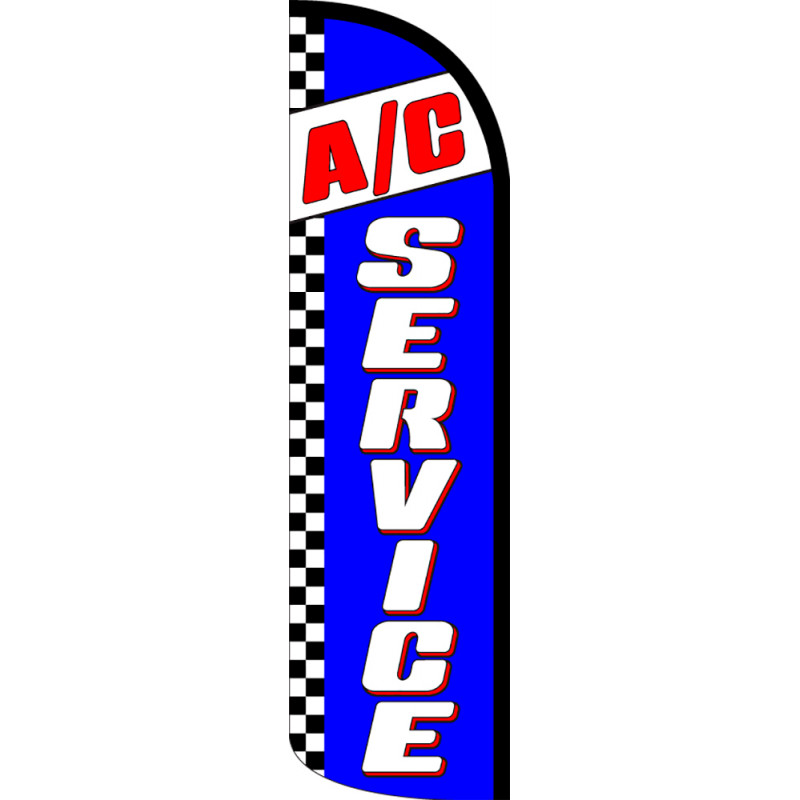 A/C SERVICE (Blue/Checkered) Windless Polyknit Feather Flag (2.5 x 11.5 feet)