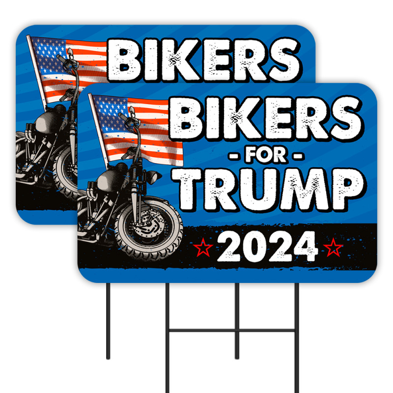 Bikers for Trump 2 Pack Double-Sided Yard Signs 16" x 24" with Metal Stakes (Made in Texas)