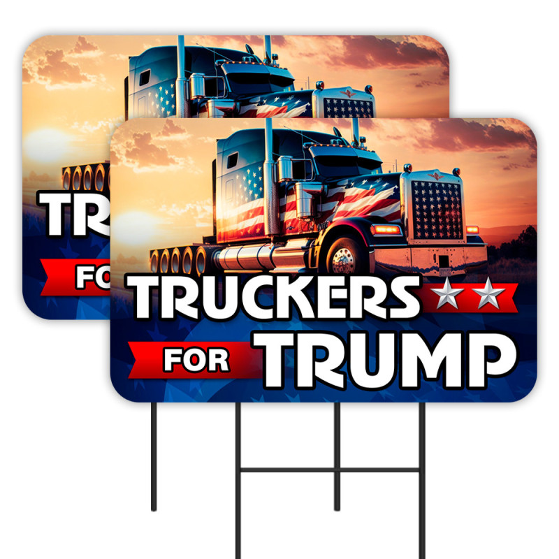 Truckers for Trump 2 Pack Double-Sided Yard Signs 16" x 24" with Metal Stakes (Made in Texas)