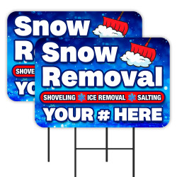 Snow Removal - Customizable Phone Number 2 Pack Double-Sided Yard Signs 16" x 24" with Metal Stakes (Made in Texas)