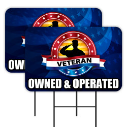 Veteran Owned & Operated 2 Pack Double-Sided Yard Signs 16" x 24" with Metal Stakes (Made in Texas)