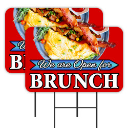 Open For Brunch 2 Pack Double-Sided Yard Signs 16" x 24" with Metal Stakes (Made in Texas)