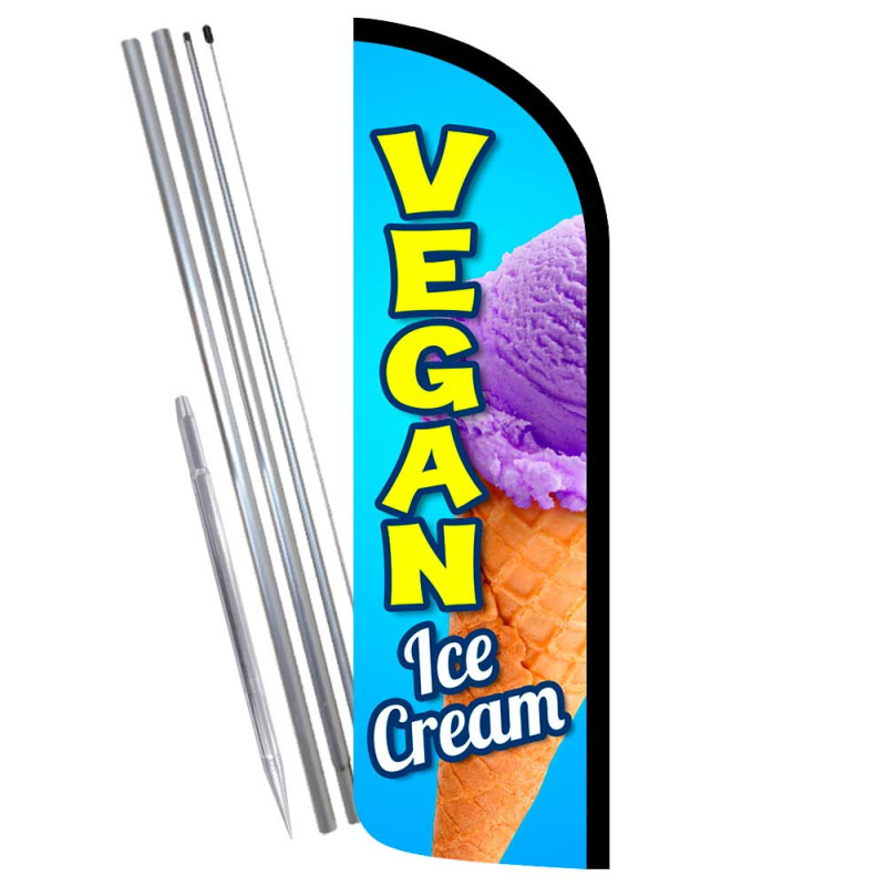 Vegan Ice Cream Premium Windless Feather Flag Bundle (Complete Kit) OR Optional Replacement Flag Only