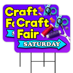 Craft Fair Saturday 2 Pack Double-Sided Yard Signs 16" x 24" with Metal Stakes (Made in Texas)