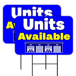Storage Units Available (Blue/Yellow) 2 Pack Double-Sided Yard Signs 16" x 24" with Metal Stakes (Made in Texas)