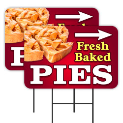 Fresh Baked Pies 2 Pack Double-Sided Yard Signs 16" x 24" with Metal Stakes (Made in Texas)