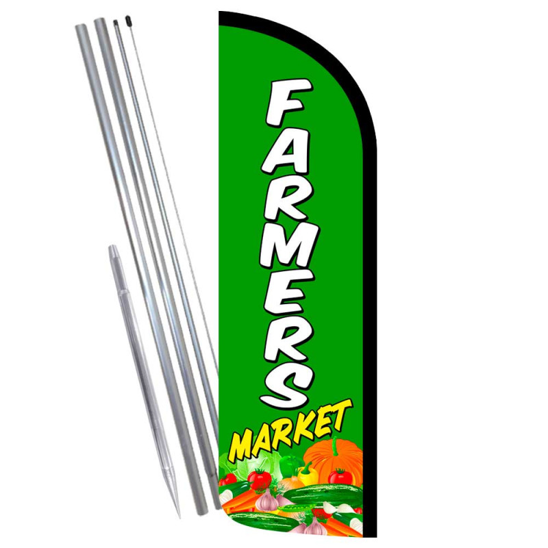 Farmer's Market Windless Feather Flag Bundle (Complete Kit) OR Optional Replacement Flag Only