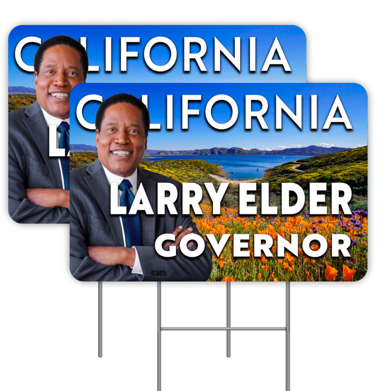 Larry Elder California Governor 2 Pack Yard Sign 16" x 24" - Double-Sided Print, with Metal Stakes (Made in The USA) 84109816211