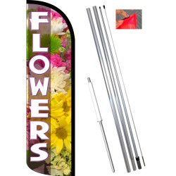 FLOWERS Premium Windless Feather Flag Bundle (11.5' Tall Flag, 15' Tall Flagpole, Ground Mount Stake) 841098162221