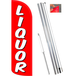 Liquor (Red/White) Windless Feather Flag Bundle (11.5' Tall Flag, 15' Tall Flagpole, Ground Mount Stake) 841098162306
