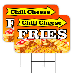 Chili Cheese Fries 2 Pack Double-Sided Yard Signs 16" x 24" with Metal Stakes (Made in Texas)