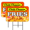 Chili Cheese Fries 2 Pack Double-Sided Yard Signs 16" x 24" with Metal Stakes (Made in Texas)