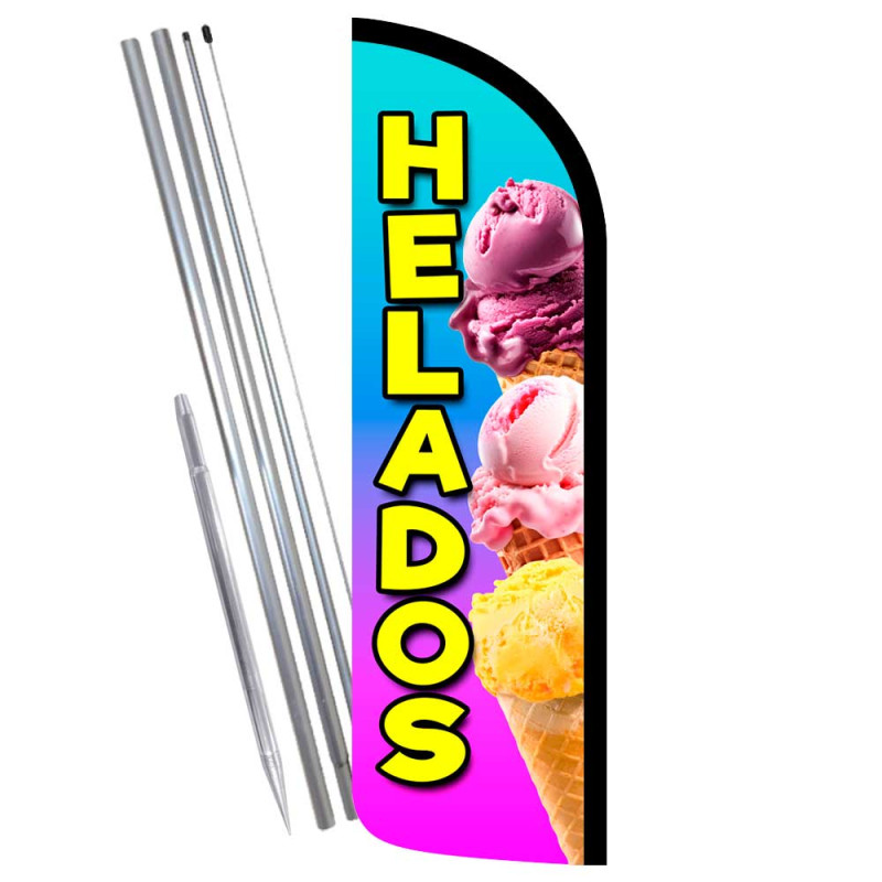 Helados Premium Windless Feather Flag Bundle (Complete Kit) OR Optional Replacement Flag Only
