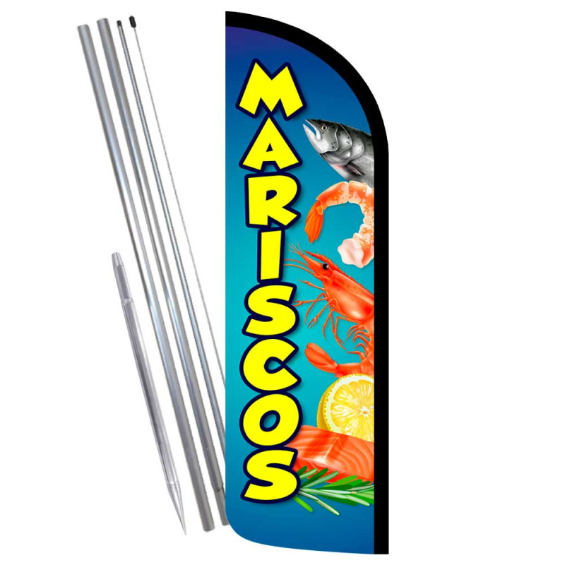 Mariscos Premium Windless Feather Flag Bundle (Complete Kit) OR Optional Replacement Flag Only