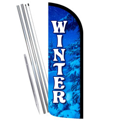 Winter Premium Windless Feather Flag Bundle (Complete Kit) OR Optional Replacement Flag Only