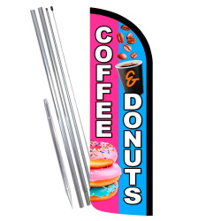 Coffee & Donuts Premium Windless Feather Flag Bundle (Complete Kit) OR Optional Replacement Flag Only