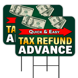 Tax Refund Advance 2 Pack Double-Sided Yard Signs 16" x 24" with Metal Stakes (Made in Texas)