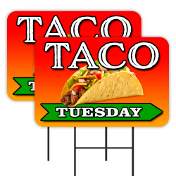 Taco Tuesday 2 Pack Double-Sided Yard Signs 16" x 24" with Metal Stakes (Made in Texas)