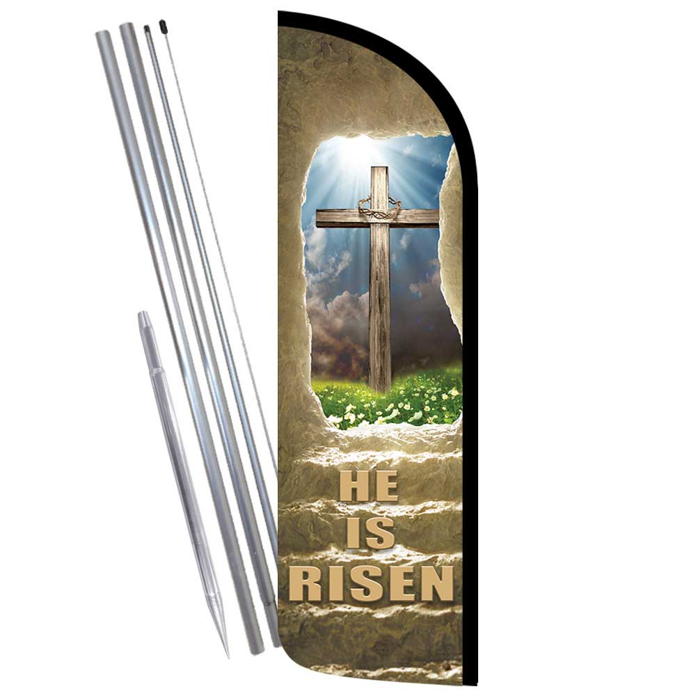 EASTER He Is Risen Premium Windless Feather Flag Bundle (Complete Kit) OR Optio