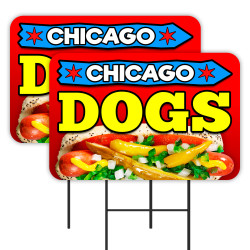 Chicago Dogs 2 Pack Double-Sided Yard Signs 16" x 24" with Metal Stakes (Made in Texas)