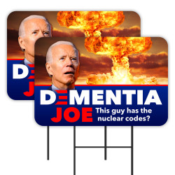 Dementia Joe Biden 2 Pack Double-Sided Yard Signs 16" x 24" with Metal Stakes (Made in Texas)