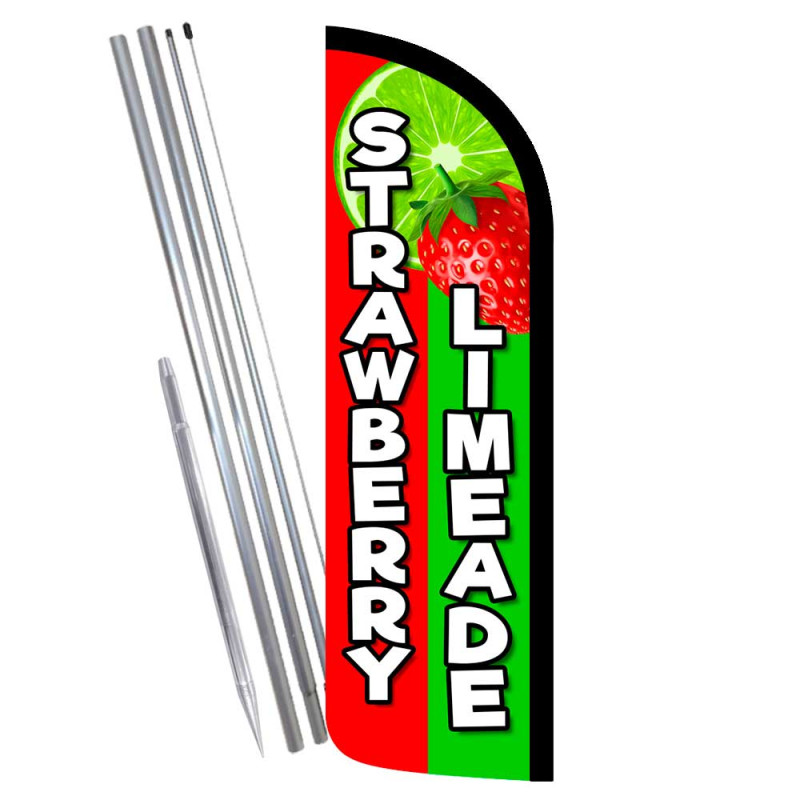 Strawberry Limeade Premium Windless Feather Flag Bundle (Complete Kit) OR Optional Replacement Flag Only