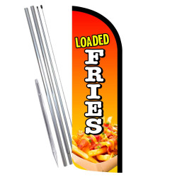 Loaded Fries Premium Windless Feather Flag Bundle (Complete Kit) OR Optional Replacement Flag Only