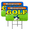Miniature Golf 2 Pack Double-Sided Yard Signs 16" x 24" with Metal Stakes (Made in Texas)