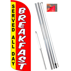 Breakfast (Served All Day) Windless Feather Flag Bundle (11.5' Tall Flag, 15' Tall Flagpole, Ground Mount Stake) 841098163099